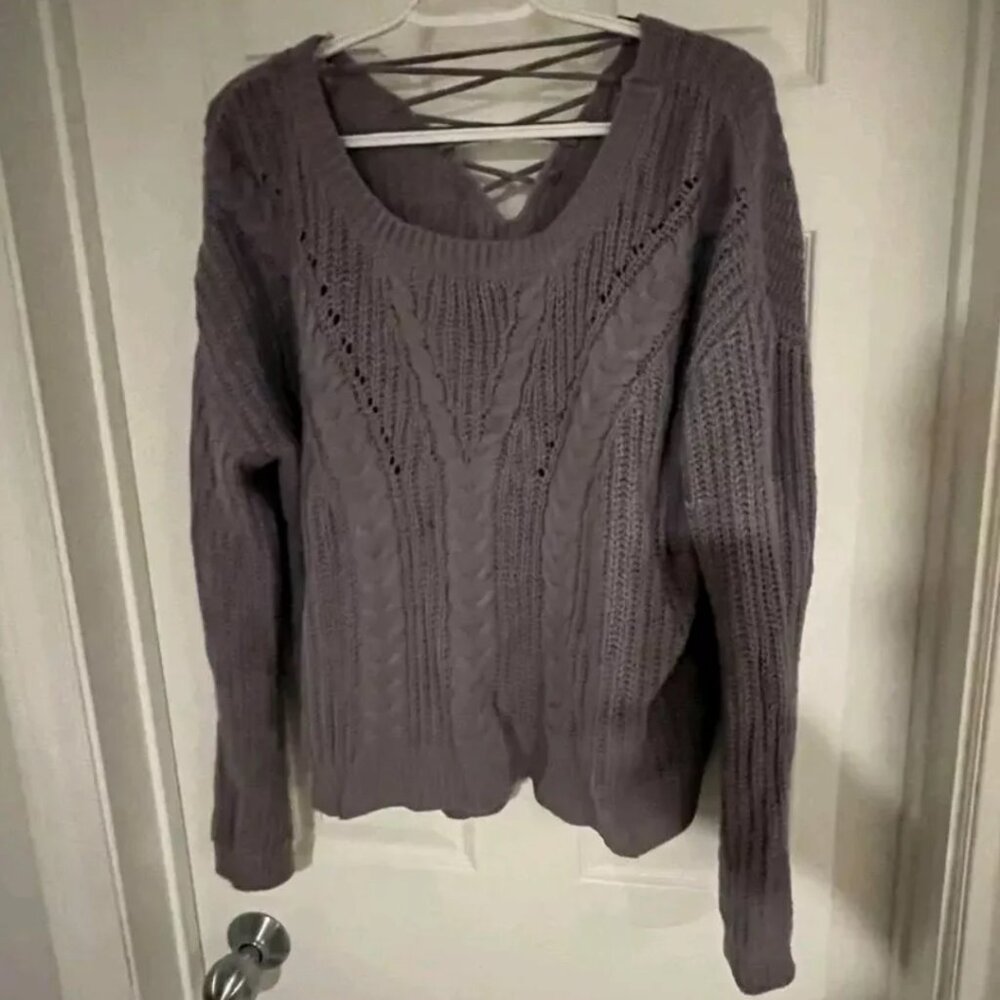 Villa Lilac Crochet Knit Cross Back Sweater Medium